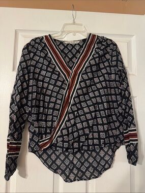 hippie laundry Navy Geometric Wrap Blouse with Rust Stripe